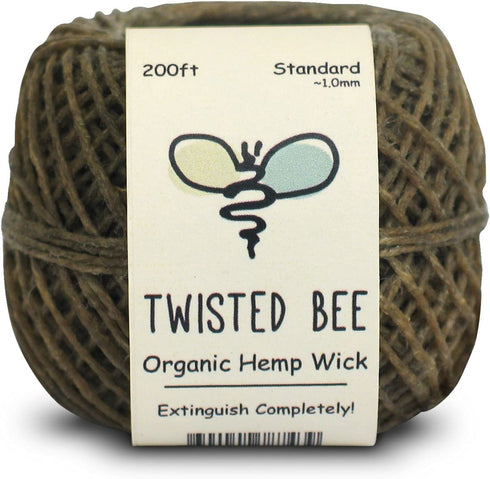 Twisted Bee 100% Organic Hemp Wick with Natural Beeswax Coating, (200ft x Standard Size)