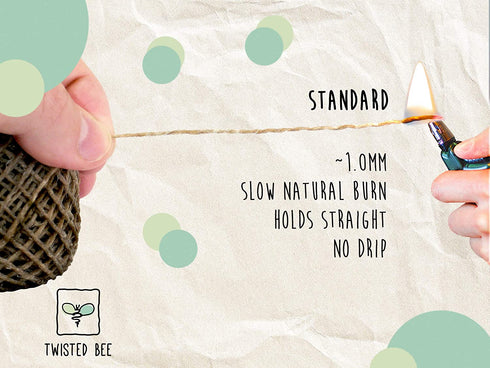 Twisted Bee 100% Organic Hemp Wick with Natural Beeswax Coating, (200ft x Standard Size)