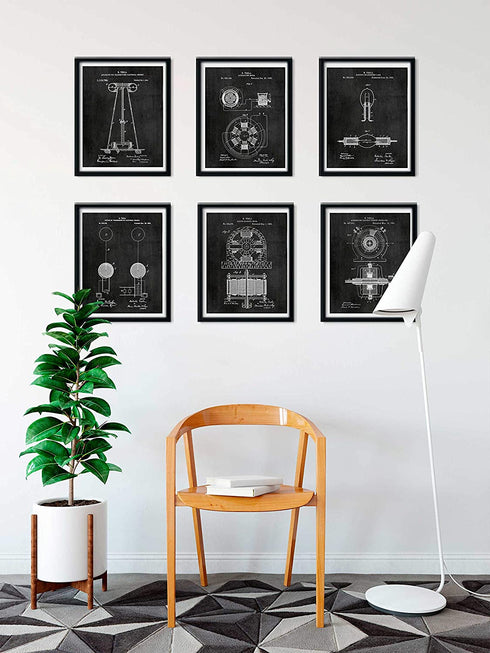 Nikola Tesla Wall Art Patent Prints (8"x10") Set of 6 - Engineer Gifts - Geek Home Decor