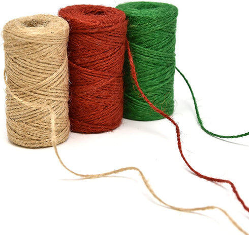 Christmas Baker’s Jute Twine, 3 Rolls of Red, Green and Natural Holiday Decorative String for Arts 'n' Crafts, Packing, Wrapping and Party Supplies, 450 Feet by Gift Boutique