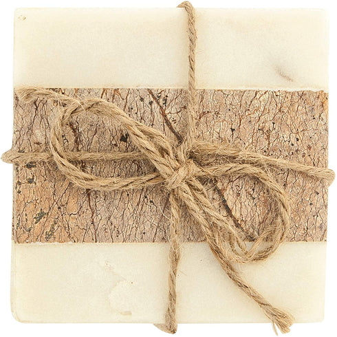 Creative Co-Op Square Marble Coasters with Jute String (Set of 4 Pieces) Glasses and Bar Tools, Brown, 4 Count