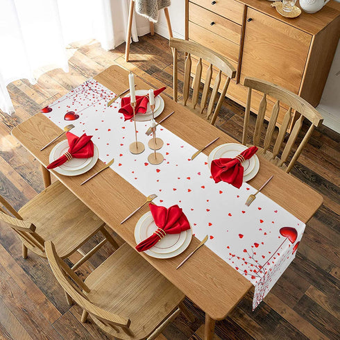 Alishomtll Valentine's Day Table Runner Love Heart Table Runners, Red Heart Waterproof Table Runners for Valentine's Day, Party, Gift, Decor, 14 x 108 inches