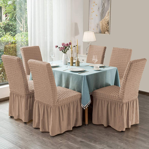 CHUN YI Stretchy Universal Easy Fitted Dining Chair Cover Slipcovers with Skirt, Removable Washable Furniture Chair for Kids Pets Home Ceremony Banquet Wedding Party(2Pcs,Dark Khaki)