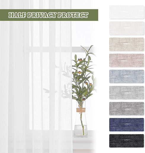 RYB HOME White Sheer Curtains 96 inch - Faux Linen Blend Semi Sheer Curtains Soft Light & Airy Privacy Sheers for Bedroom Living Room Canopy Bed Bathroom, 52 inch Wide x 96 inches Long, 2 Pcs