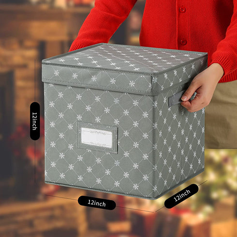 Christmas Ornament Storage Box - Holding 64 Christmas Ornaments, Holiday Ornaments Storage with Dividers, Ornament Storage Bins with Lid (Gray)