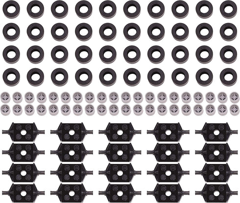 LEGO Parts and Pieces: 14x9mm Black Tire, Light Gray Wheel, 2x2 Black Wheels Holder Pack - 100 Pieces
