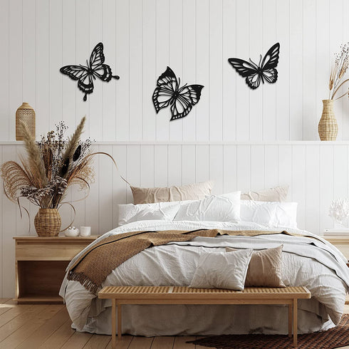 3 Pieces Butterfly Metal Wall Decor Black Butterfly Metal Wall Art Nature Butterfly Hanging Wall Decor for Modern Farmhouse Rustic Home Office Living Room Bathroom Bedroom Indoor Outdoor Decor