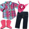 Sophia's Plaid Button Up Blouse, Denim Jeggings with Pockets, Pink Bandana, and Pink Cowgirl Boots Outfit 4 Piece Set for 18" Dolls, Multicolor