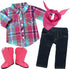 Sophia's Plaid Button Up Blouse, Denim Jeggings with Pockets, Pink Bandana, and Pink Cowgirl Boots Outfit 4 Piece Set for 18" Dolls, Multicolor