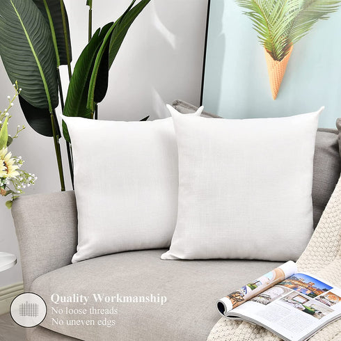 LisBiya Linen Throw Pillow Covers 18 x 18 White Decorative Textured Square Pillow Case for Sublimation Farmhouse Bed 4 Pack