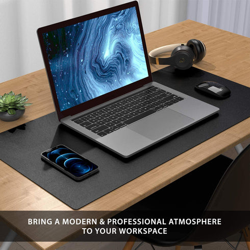 AFRITEE Desk Pad Protector Mat - Dual Side PU Leather Desk Mat Large Mouse Pad Waterproof Desk Organizers Office Home Table Decor Gaming Writing Mat Smooth (Black/Black, 35.4" x 17")