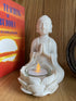 OakiWay Meditation Decor - Buddha Statue & Lotus Flower Candle Holder W/ Flickering Led Candle - Spiritual Decor, Zen/Yoga Accessories, Feng Shui/Spa/Japanese/Boho Decor, Relaxing Gifts for Women