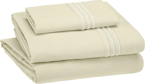 Amazon Basics Easy-Wash Embroidered Hotel Stitch 120 GSM Sheet Set - Twin, Aloe Green