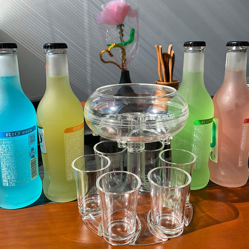 BEITESTAR 6 Shot Glass Dispenser and Holder, Shots Dispenser for Filling Liquids, Multiple 6 Shot Dispenser,Cocktail Dispenser,Bar Shot Dispenser, Shot Buddy Dispenser (Transparent/with 6 Acrylic Cup?