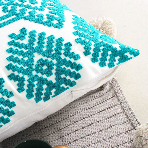 Teal Farmhouse Embroidered Decorative Pillow Covers Morocco Boho Diamond Couch Sofa Throw Cushion Cases Living Room Pillowcases,Pack 2,18x18