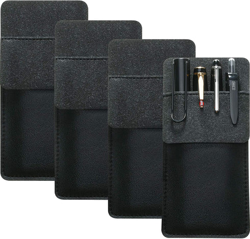 4 Packs Pocket Protector, Leather Pen Pouch Holder Organizer for Lab Coats/shirts/pen Note, Handmade Pencil Pocket Holder for School Office Hospital Supplies (Black)