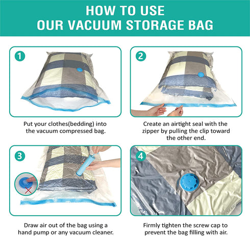 16 Pack Vacuum Storage Bags, Space Saver Bags (2 Jumbo/2 Large/3 Medium/3 Small/6 Roll) Compression Storage Bags for Comforters and Blankets, Vacuum Sealer Bags for Clothes Storage, Hand Pump Included