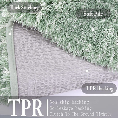 Yimobra Plush Thick and Soft Cut Pile Bathroom Mats, Super Shaggy Comfortable Quick Water Absorbing Non Slip Bath Rugs, Ultra Plush Thick with Machine Washable Bath Mat Light Green