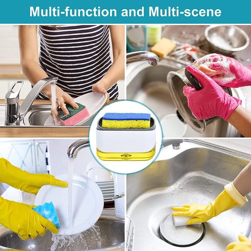 SUBEKYU Dish Soap Pump Dispenser Caddy for Kitchen Sink with Sponge Holder, Dishwashing Liquid Innovative Soap Dispenser with Non-Slip Tray