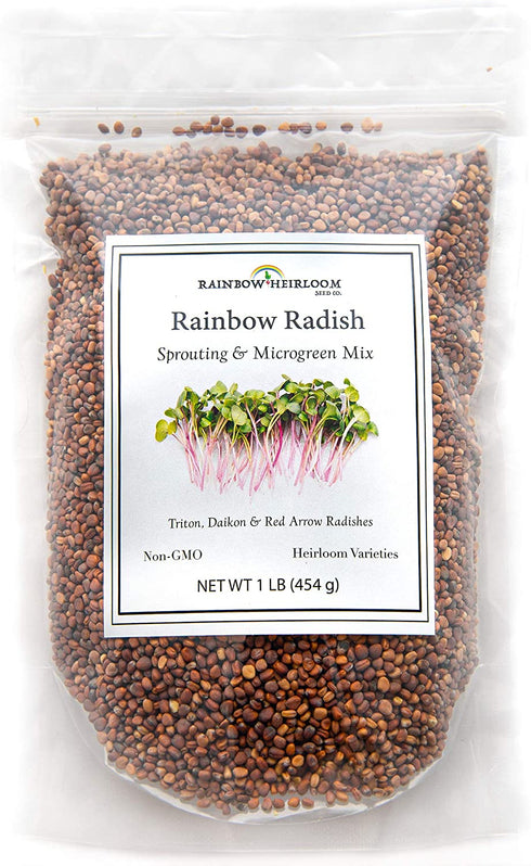 Rainbow Radish Sprouting Seeds Mix | Heirloom Non-GMO Seeds for Sprouting & Microgreens | Contains Red Arrow, Purple Triton & White Daikon Radish Seeds 1 lb Resealable Bag | Rainbow Heirloom Seed Co.