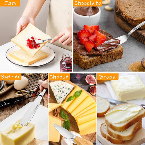Dreamtop 19 Pcs Cheese Knife Set Cheese Butter Spreader Knife Stainless Steel Cheese Spatula Set Cheese Slicer Knife Mini Serving Tongs Spoons Forks Charcuterie Board Accessories Utensils