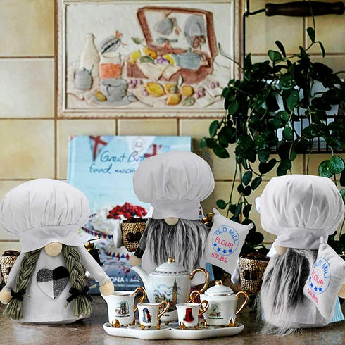 2 Pcs Chef Gnomes Plush,Christmas Kitchen Decorations Handmade Plush Tomte Gnome,Mr Gnome and Mrs Gnome Dolls,Farmhouse Christmas Ornament Home Table Decor Holiday Presents-White