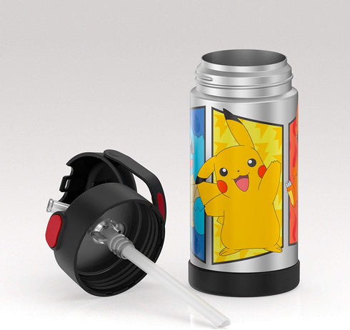THERMOS FUNTAINER 12 Ounce Stainless Steel Vacuum Insulated Kids Straw Bottle, Pokemon