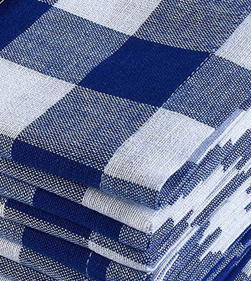 Cotton Clinic 20x20 Gingham Buffalo Check Cloth Dinner Napkins Pack of 12, 100% Cotton Cocktail Napkins, Wedding Dinner Napkins with Mitered Corners and Generous Hem - Navy White