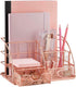 Rose Gold Desk Accessories, Desk Organizer & Office Decor for Women, Office Supplies Pen Holder | Paper & Binder Clips Included - Features 5 Compartments + Drawer | The Wire Collection