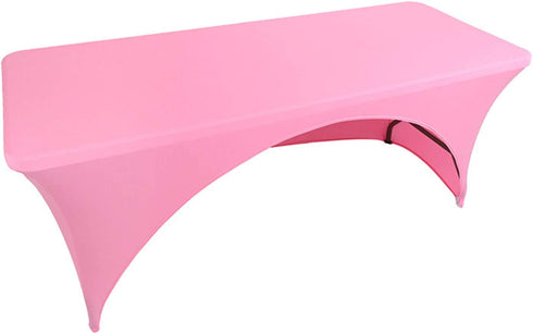Spandex Fitted Stretch Tablecloth Rectangular Polyester Table Cover for Wedding Banquet Party ( 6 ft. Open Back, Pink )