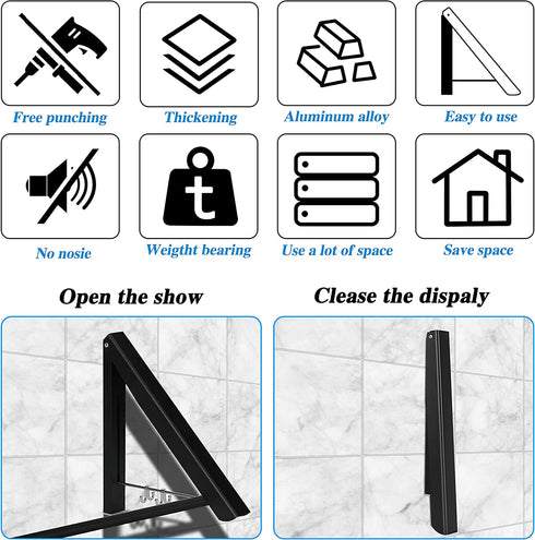 Tinfol Wall Mounted Clothes Drying Rack, 2pc Black Folding Cloth Hanger with Rod, Retractable Aluminum Home Storage Organiser Space Savers Coat Hanger for Laundry Room, Bathroom, Balcony