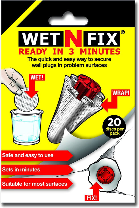 WETNFIX (20 Discs) - Fixing Wall Anchors Fast! Ideal for Loose Wall fixtures Such as Curtain Rails, Toilet roll Holders. Ideal for Drywall and Masonry.