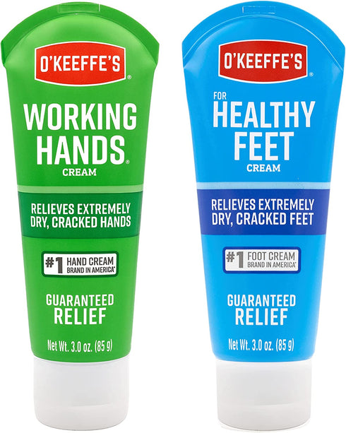 O'Keeffe's Working Hands Hand Cream, 3 Ounce Tube and Healthy Feet Foot Cream, 3 Ounce Tube