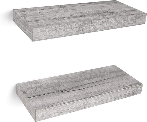 Under.Stated Floating Wall Shelves, 16 Wall Mounted Hanging Shelf Set for Living Room, Office, Kitchen, Bathroom &, Perfect Home Room Wall Decor, Rustic Pattern Designed (Rustic Whitewash 16")