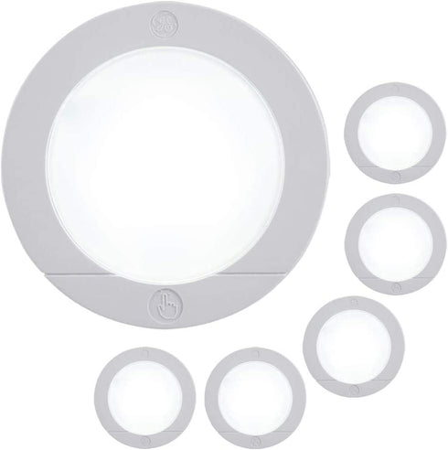 GE Wireless LED Puck Lights, 6 Pack, Battery Operated, 20 Lumens, Touch Activated On/Off, Bright White, Under Cabinet Lighting, Ideal for Closets, Garage and More, 45994