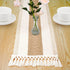 Senneny Macrame Table Runner, Cream Beige Boho Table Runner with Tassels, Hand Woven Cotton and Burlap Splicing Table Runner, Rustic Farmhouse Table Runner for Bohemian, Fall, Kitchen Dining Table