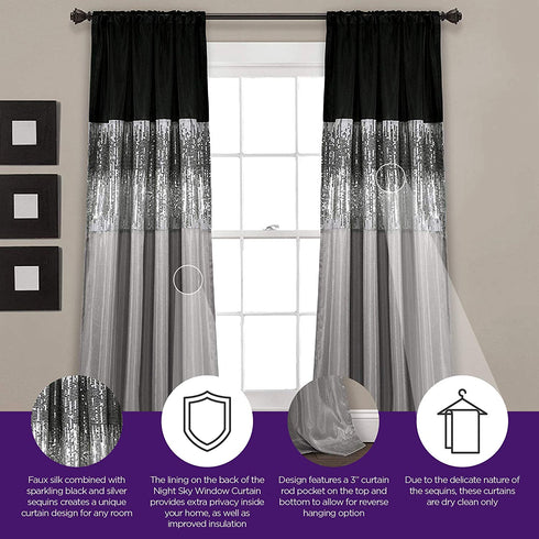Lush Décor Night Sky Panel for Living, Bedroom, Dining Room (Single Curtain), 84" x 42", Grey and Black