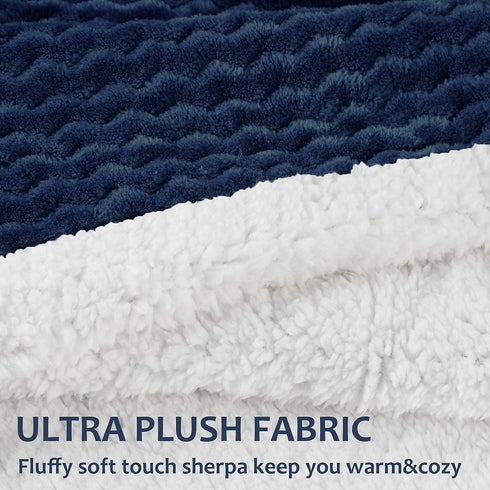 Tirrinia Super Soft Sherpa Throw Blanket Dark Blue Chevron 50" x 60" Reversible Fuzzy Micro Plush All Season Fleece TV Blanket for Bed or Couch