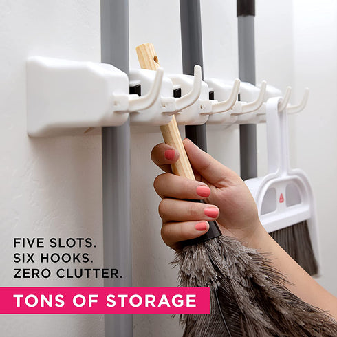 Berry Ave Broom Holder and Garden Tool Organizer Rake or Mop Handles Up to 1.25-Inches (White, 1pk)
