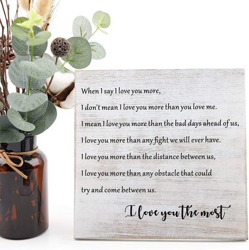 FACEINSE I Love You More The Most Vintage Wood Sign, Unique Gift for Wedding, Anniversary, Husband, Wife, Boyfriend, Girlfriend,White