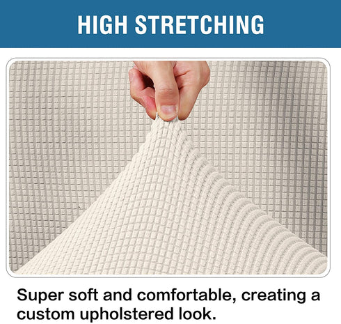 Ottoman Cover Slipcover Rectangle Fit Length 33"-38" Footrest Sofa Slipcovers Stool Cover Footstool Protector Covers Feature Stretch Thick Soft Jacquard Fabric Removable Washable - Natural