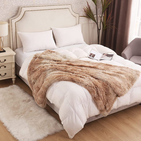 EMME Faux Fur Throw Blanket Fuzzy Soft and Plush Shaggy Fall Throw Blankets for Bed Long Fur Solid Warm Cozy Luxurious Fluffy Blanket for Sofa, Couch as Gift Home Decor (Throw, Tie Dye Beige)