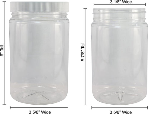 Pinnacle Mercantile Plastic Jars with Screw on Lined Lids 6 Pack 32 ounce Wide Mouth Food Storage Containers