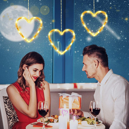 3 Pieces Christmas Indoor Window Decorative Light Decoration Lights, Backdrop Lights for Outdoor Indoor Home Bedroom Wedding Party Holiday Wall (Heart Style)
