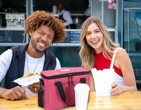 Insulated Drink Carrier Bag for Delivery, Reusable Coffee Cup Holder Caddy Bag with Handle, Tote Bag with Adjustable Dividers, Keep Beverage Hot or Cooler, Ideal for Grubhub Uber Eats Car Drivers (Red)