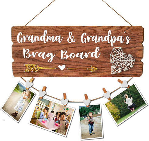 Buecasa Grandma and Grandpa's Brag Board - Gifts for Grandparents from Granddaughter and Grandson - Grandkids Clips Picture Holder 15.8x6.0 Inches