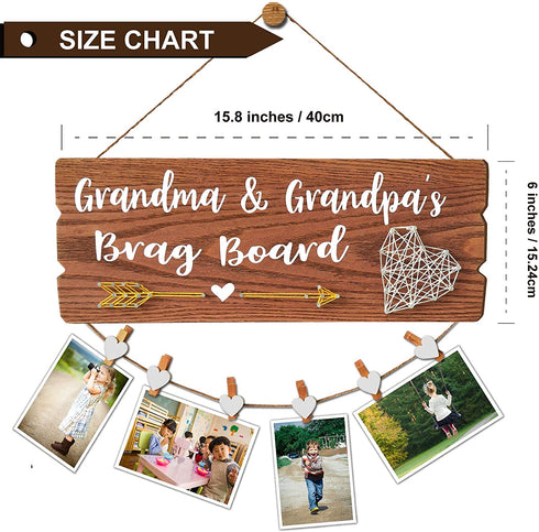Buecasa Grandma and Grandpa's Brag Board - Gifts for Grandparents from Granddaughter and Grandson - Grandkids Clips Picture Holder 15.8x6.0 Inches