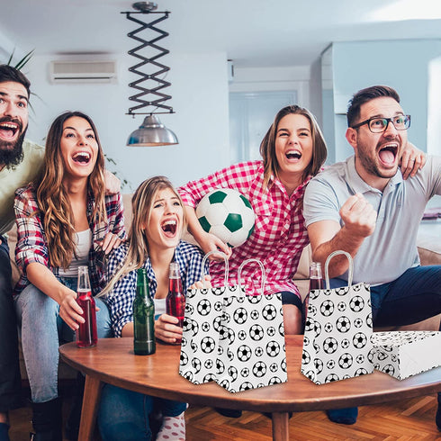 24 Pieces Soccer Party Favor Bags Soccer Goodie Bags Paper Soccer Print Treat Candy Gift Bags for Kids Soccer Themed Birthday Party Supplie Decorations