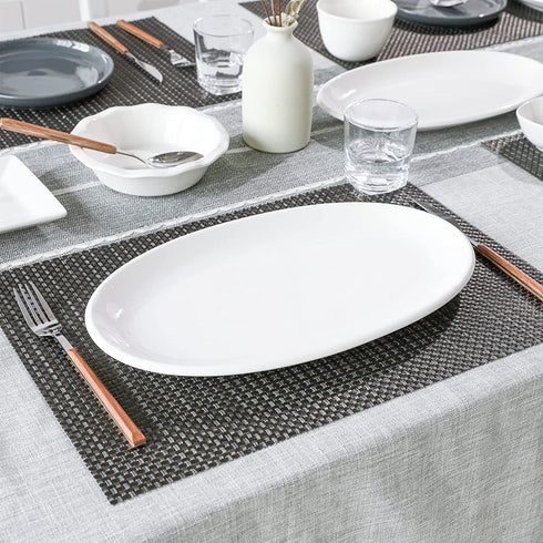 Sweese 749.101 Oval Serving Platters, White Porcelain Serving Platters for Party, Large Oval Serving Trays Serving Plates for Fish Dish, Steak, Restaurant, Dessert Shop, Set of 2, 14 Inches