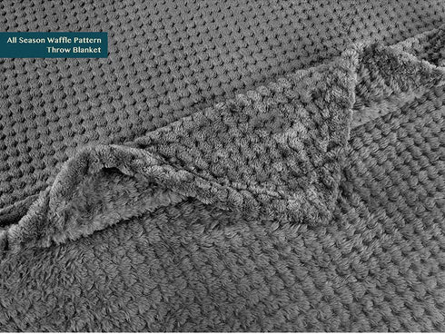 PAVILIA Waffle Textured Fleece Throw Blanket for Couch Sofa, Charcoal Gray | Soft Plush Velvet Flannel Blanket for Living Room | Fuzzy Lightweight Microfiber Throw for All Seasons, 50 x 60 Inches